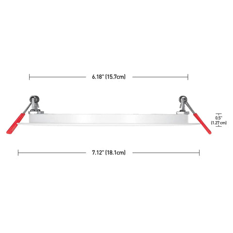Ultra Slim LED Recessed Lighting Kit 4 Pack With 12W Integrated LEDs, side view with dimensions showing 6.18 and 7.12 inches