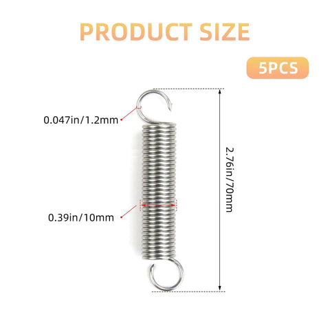 Five Piece Stainless Steel Extended Tension Spring Kit With Dual Hooks, Rust Resistant And Durable For Heavy Duty, 0.047in Wire