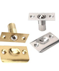 Heavy Duty Adjustable Roller Ball Door Catch Latch Lock In Solid Stainless Steel With Brass Finish For Home Office Hotel Safe Internal Room Gate Spring Loaded Easy Install hardware components showcasing brass and stainless steel finishes.