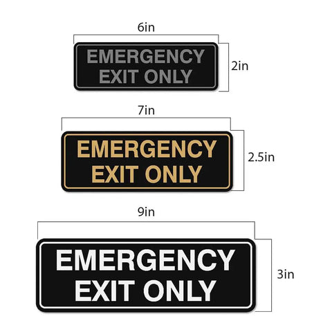 Emergency Exit Only Sign For Walls Or Doors Large Brushed Silver Durable Plastic Construction No Fuss Install With Mounting Tape Included Not Pre Attached Clear Readable Text For Quick Safety in various sizes
