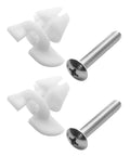Top Tier Toilet Seat Hardware Kit Built Tough With Rust Resistant Screws And Durable Plastic Nuts, two white nuts and silver screws.