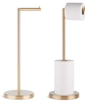 Freestanding Toilet Paper Holder With Storage For Four Rolls, Renter Friendly Stainless Steel Stand In Luxury Brushed Gold Finish, No Install Needed For Easy Bathroom Refresh And Tidy Space