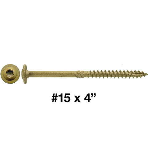 Beefy 4 Inch Lag Screw With Torx Star Drive Exterior Bronze Coated Size 15 Thread Notched Type 17 Point Heavy Duty
