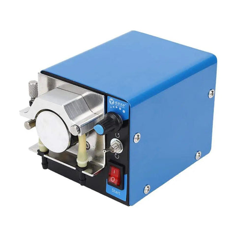 Peristaltic Liquid Pump With Adjustable Speed And Two Way Flow For Lab Dosing And Vacuum Applications Durable Hose Pump With Silicone Tubing Strong Suction And Precise Fluid Transfer, blue casing, front view