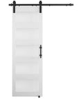 White Glass Barn Door Slab 28 By 84 Inches With Frosted Glass, PVC Surface, Included 5 Ft Hardware Kit, handle and floor guide