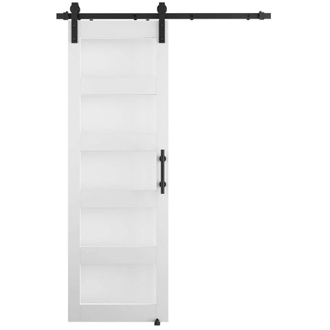 White Glass Barn Door Slab 28 By 84 Inches With Frosted Glass, PVC Surface, Included 5 Ft Hardware Kit, handle and floor guide