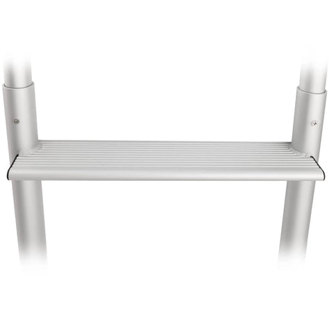 5 Step Stationary Dock Ladder With Beefy Aluminum Build 20 Inch Wide Marine Grade Dock Access For Boats Easy Flip Up Design And Quick Release Pin For Safe Boarding, aluminum step close-up