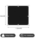 Heavy Duty Waterproof Tarp For Outdoor Use 5 By 5 Feet With UV Resistant And Tear Proof Cover in black, dimensions shown.