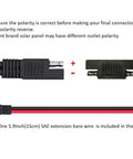 10 AWG Solar Panel Connector Extension Cable Compatible With MC4 To SAE Adapter PV Wire polarity detail view