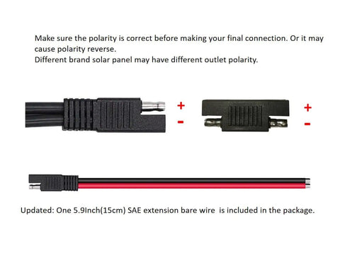 10 AWG Solar Panel Connector Extension Cable Compatible With MC4 To SAE Adapter PV Wire polarity detail view