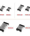 Front view of MGN series mini linear guide rails and blocks for CNC, including MGN12H, compatible 250mm for laser engraving machine.