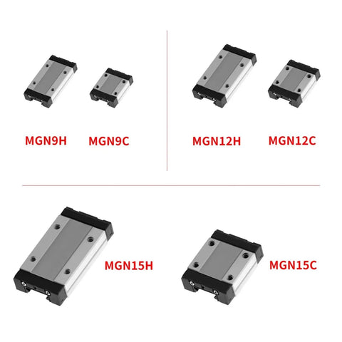Front view of MGN series mini linear guide rails and blocks for CNC, including MGN12H, compatible 250mm for laser engraving machine.