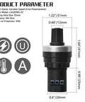 Diagram of LA42DWQ-22 22mm 10K Ohm Rotary Potentiometer with dimensions and IP65 protection symbols, front view.