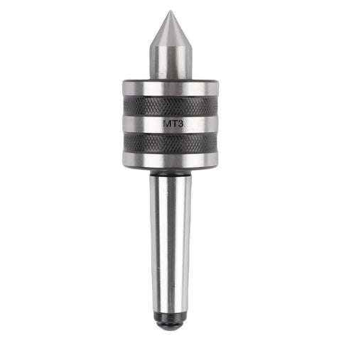 Front view of CHICIRIS MT3 revolving live center for lathe; steel shaft with knurled collar and conical tip.
