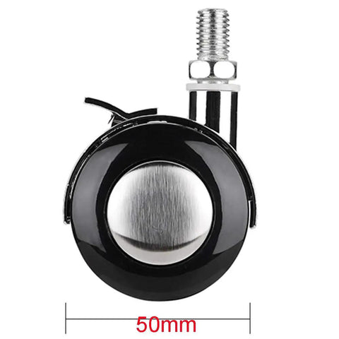 Heavy Duty 50Mm Twin Wheel Casters With M6 Threaded Stem smooth rolling black nylon caster with locking brake detail.