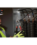 Electrician using Pro Grade Journeyman High Leverage Cable Cutter And Wire Stripper For Aluminum Copper And Communications Cable