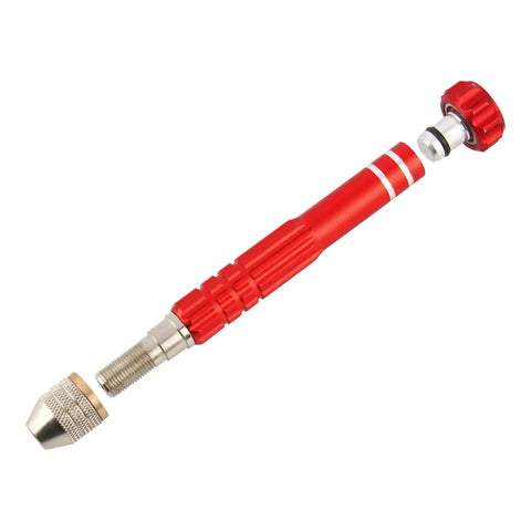 Pin Vise Drill With 3 Jaw Chuck, Adjustable 0 to 1 Eighth Inch Capacity, All Metal Aluminum Body, Built Tough Handy Hand Drill For Jewelry Making And Miniature Projects, No Drill Bits Included, Red Finish, Model SDZKQ-02 red hand drill with 3-jaw chuck