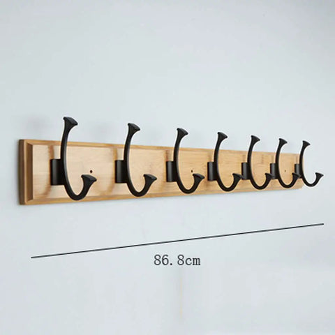 Heavy Duty Wall Mount Coat Rack With Seven Rugged Zinc Hooks For A Slick Entryway And No Sweat Organization Of Puffer Jackets Gym Towels And Baseball Caps, 86.8cm length, black hooks on wood.