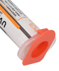 Close-up of Two Pack UV Curing Solder Mask Ink tube showing nozzle, used for PCB prototyping and repair, 1um particle size ink.