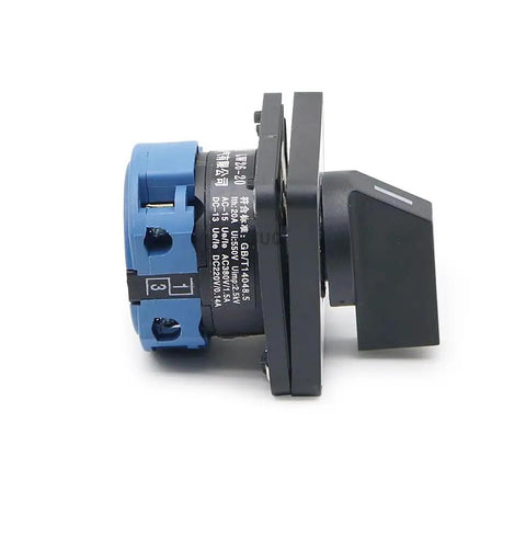LW26 32 1 Universal Switch With Two To Three Gear Reversing System One Joint On Off Changeover Cutoff Switch Supports 32A 63A And 125A Two Position Off On Industrial Safety Toggle And Easy Access Buttons black side view