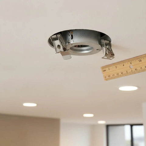 Silver PP Plastic Downlight Spring Clip for Recessed Lighting Trim Retention Replacement Hardware for Ceiling Fixtures with a ruler.