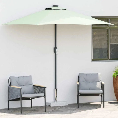 Granite Rectangular Parasol Base With Two Adapters 55.1 Lbs Beefy Heavy Duty Umbrella Stand holding patio umbrella between chairs