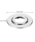 30 Pcs Stainless Steel Fire Sprinkler Cover Plates With Slick Silver Dual Disc Design For Stress Free Installations That Mask Unsightly Patch Marks And Stay Built Tough On Job Sites Or Home Ceilings, showing a shiny flat round plate with a central hole.
