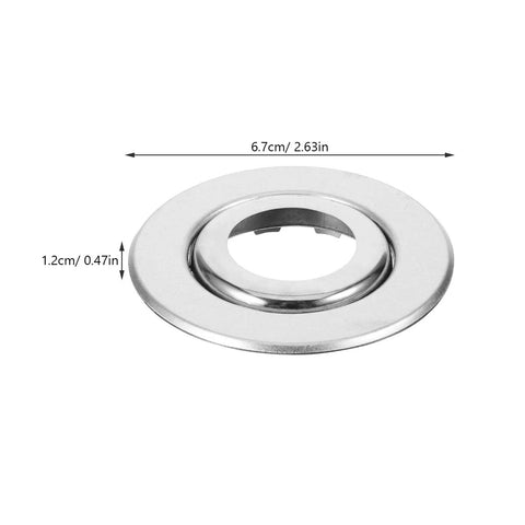 30 Pcs Stainless Steel Fire Sprinkler Cover Plates With Slick Silver Dual Disc Design For Stress Free Installations That Mask Unsightly Patch Marks And Stay Built Tough On Job Sites Or Home Ceilings, showing a shiny flat round plate with a central hole.