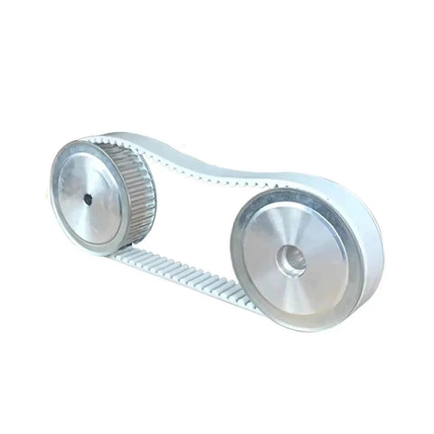 Heavy Duty Htd 5M Polyurethane Timing Belt on pulleys, custom cut open design for smooth operation in 3D printers and CNC rigs.