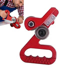 Portable Dual Wheel Slitter For Metal And Vinyl Sheets Hand Pull Cutter visible close-up, with person using red 7.7 inch hand tool