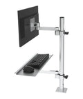 Professional Grade Full Motion Dual Articulating Monitor Stand With Heavy Duty Keyboard Drawer Tray Mount Arm, showcasing sleek design and functionality.
