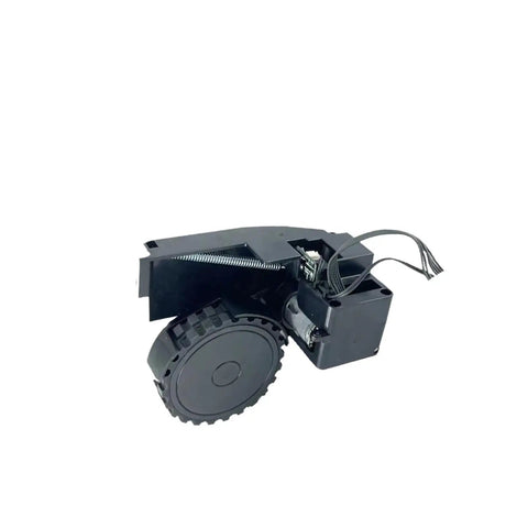 Heavy Duty Ride Upgrade Direct Swap Smooth Rolling Left And Right Drive Wheels For Robot Vacuum Cleaners Universal Replacement Module Compatible With Roidmi Eve Plus No Sweat Quick Fix Black side view of black dual drive wheel assembly
