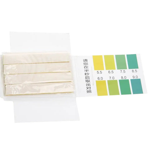 80 Strips pH Test Paper Kit With Short Range 5.5 To 9.0 Alkaline Indicator Strips for Water, displaying color code.
