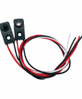 Front view of IR Break Beam Sensor with 5mm LEDs, cables, and connectors, suitable for object detection and motion control, 100cm range.