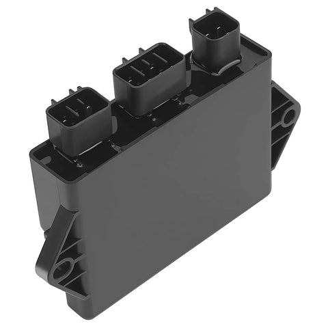 CDI Box Ignitor Module Replacement For Yamaha YFM 350 Bruin And Grizzly ATVs 2004 To 2014, shown in black with connectors