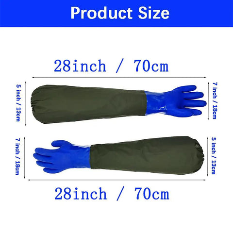 Heavy Duty 28 Inch Shoulder Length Waterproof Rubber Gloves PVC Coated For Chemical Oil And Solvent Resistance
