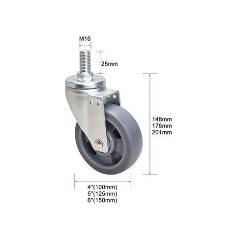 Heavy Duty Swivel Caster Wheels With Top Plate M Threaded Stem Rubber Casters For Furniture And Workbenches Smooth 360 Degree