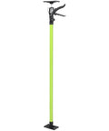 Espidoo adjustable support pole, front view, lime-green steel rod with clamp and base plate; extends 45–114 in