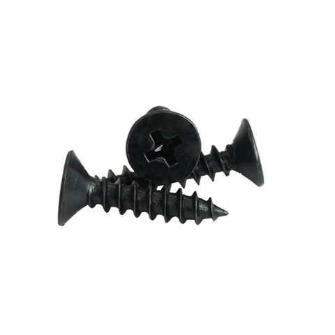 Premium Miniature Self Tapping Screws Solid Steel Countersunk Flat Head Phillips Drive Black Fastener Batch For Electronics And Diy Projects showing black screws stacked.