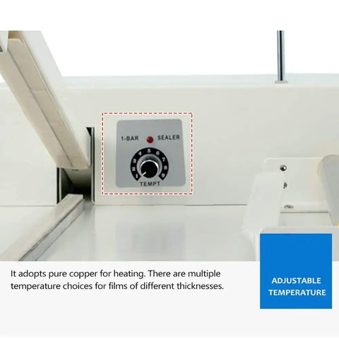 Control panel of Heavy Duty 2 In 1 Shrink Wrap Machine And Heat Sealer 800W with adjustable temperature settings.