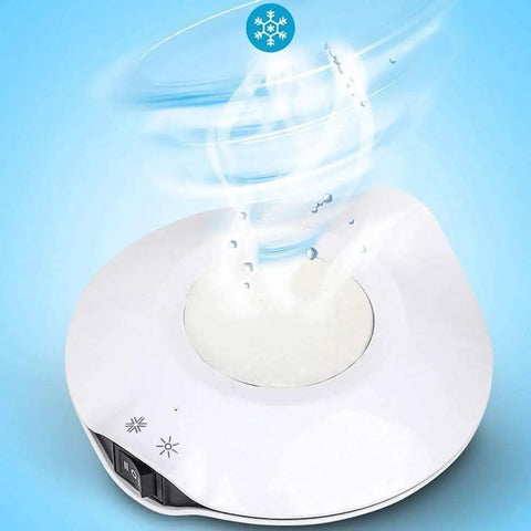 Smart Two In One Electric Cup Warmer And Rapid Beverage Chiller For Office Desk with swirling ice effects.