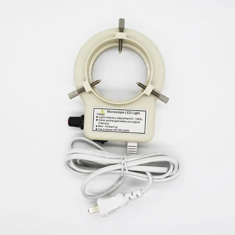 LED Ring Light For Microscope With 32 LEDs Adjustable Brightness Shadow Free Illumination For Stereo Microscope And On Camera Use Easy Mount And Secure Clamp White Light For Detailed Observation, white clamp ring light with power cord