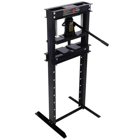 Beefy 12 Ton Hydraulic Shop Press With Floor Mount H Frame Adjustable Table Height And Press Plates For Bending Straightening