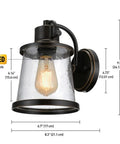 Oil Rubbed Bronze Outdoor Indoor Wall Sconce With Seeded Glass Shade No Fuss Easy Install 1 Light LED 500 Lumens Dimmable