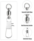 Beefy Stainless Steel Ball Bearing Snap Swivels For Fishing Heavy Duty Saltwater Interlock Tackle Snaps With Smooth Rotation 18.3 Pound Load Rating 25 Pack Line Connectors For Lures And Rigs, stainless snap swivel close-up