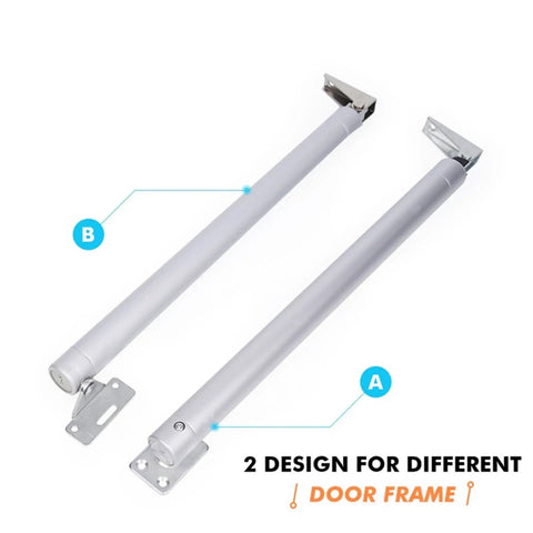 Overhead Door Closer With Soft Close And Automatic Gas Spring 110 Degree Positioning 1 Pack 30 Kg Or 60 Kg Capacity, two designs shown