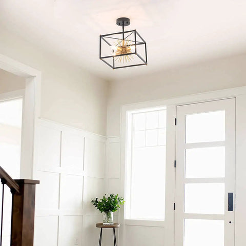 Entryway with Gold Flush Mount Ceiling Light, Modern Brass Sputnik Starburst Fixture, Small 12.6 In installed