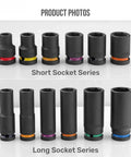 Rock Solid 10 Piece 1/2 Inch Drive Impact Socket Kit With Chromium Vanadium Steel Thick Walled Sockets From 10 To 24mm Perfect For Tough Tire Changing And Heavy Duty Equipment Repair Jobs, short and long socket set