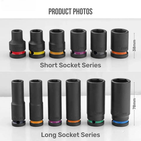 Rock Solid 10 Piece 1/2 Inch Drive Impact Socket Kit With Chromium Vanadium Steel Thick Walled Sockets From 10 To 24mm Perfect For Tough Tire Changing And Heavy Duty Equipment Repair Jobs, short and long socket set