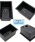 18 Inch Drop-In Bar Sink Black Quartz Composite Single Bowl For Small Kitchens And RVs Durable Granite-Style Mini Sink